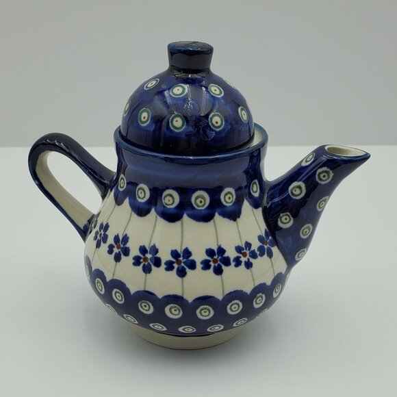 Polish Pottery Floral Peacock Small Teapot Flowering Peacock Coffee Pot Creamer - Picture 3 of 7